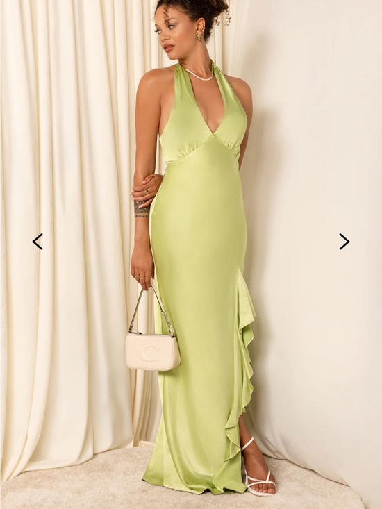 Hello Molly Dresses & Skirts - HELLO MOLLY SATIN WHIRL HALTER MAXI DRESS GREEN